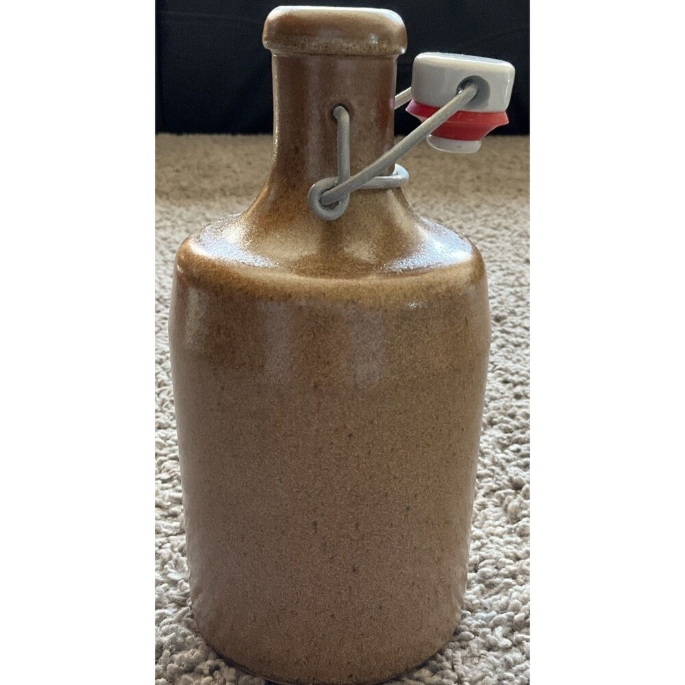 Vtg Stoneware Beer Bottle Container Wire Bale Ceramic Stopper
